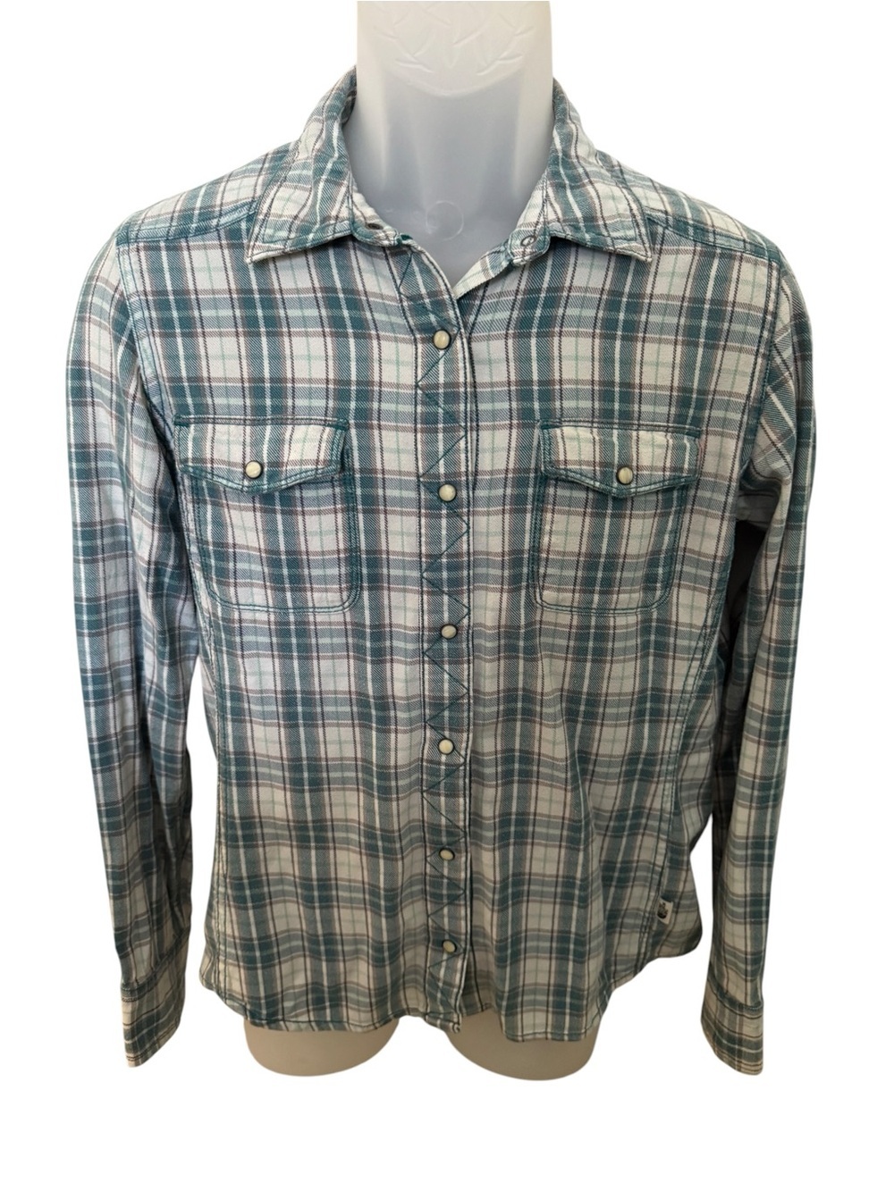 The North Face Western Style Pearl Snap Buttons Plaid Shirt Women M Medium